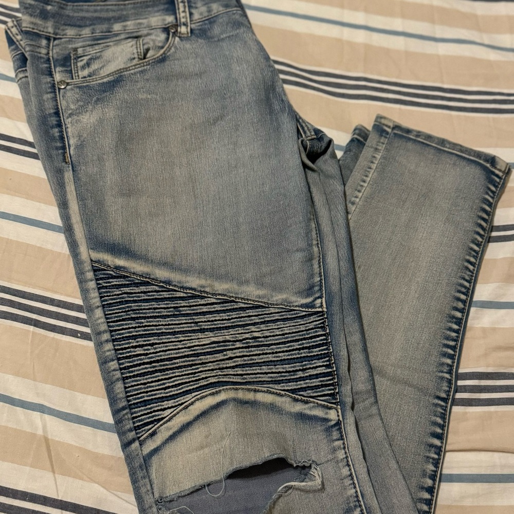 VIP Unisex Biker Ripped Jeans - Picture 5 of 10